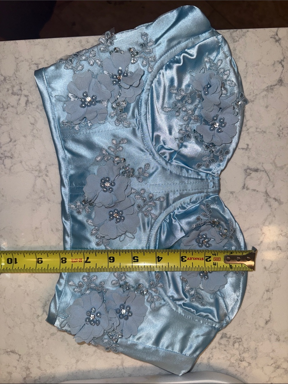 Satin Floral Appliqué Bustier Top in Light Blue Sparkl Fairy Couture - Picture 6 of 9